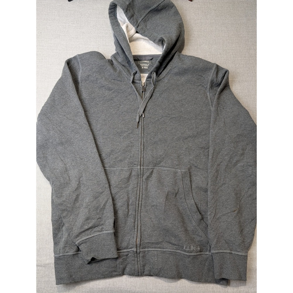 LL‎ Bean Full Zip Hoodie Mens Size M Gray Fleece Lined Traditional Fit Excellent